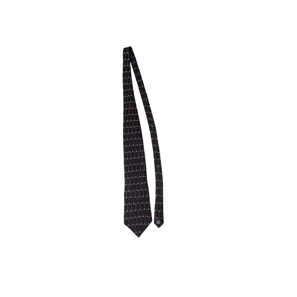 Oscar de la Renta Tie Mens‎ All Silk Geometric Pattern Burgundy Black Abstract